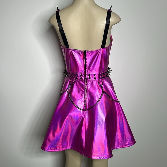 Widow from Dolls Kill purple iridescent dress with black spike and chain details - Picture 4 of 6